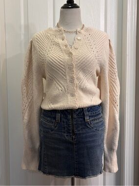 Anthropologie Pointelle Scalloped Cardigan Sweater